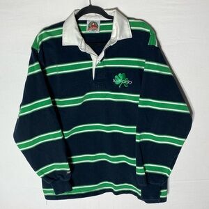 Vintage Y2K Barbarian Rugby Wear Ireland Navy Green White Striped Rugby Shirt L